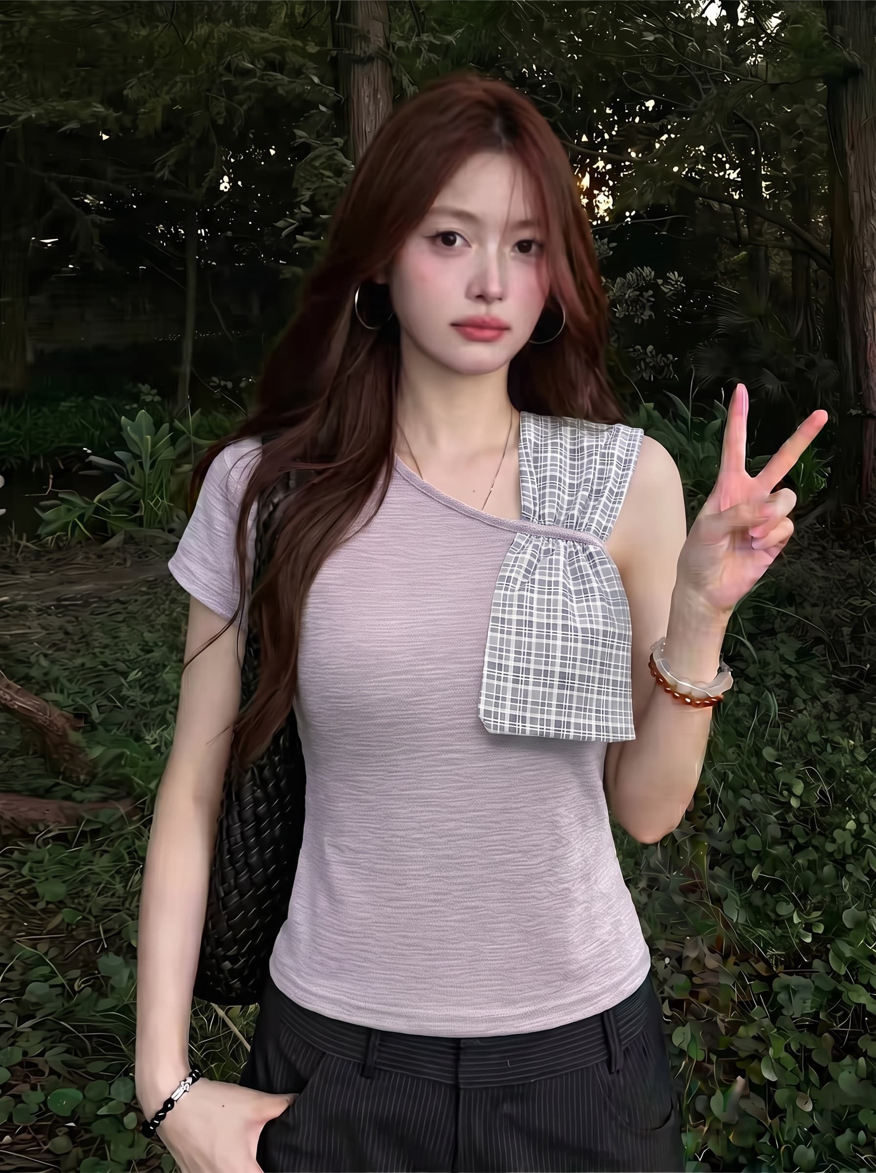 특별 가격 원본 광저우 원단 양면 주름 주름 면 한 부서 나비 매듭 반팔 티셔츠 품격 아름다운 맨위 상세 이미지 5
