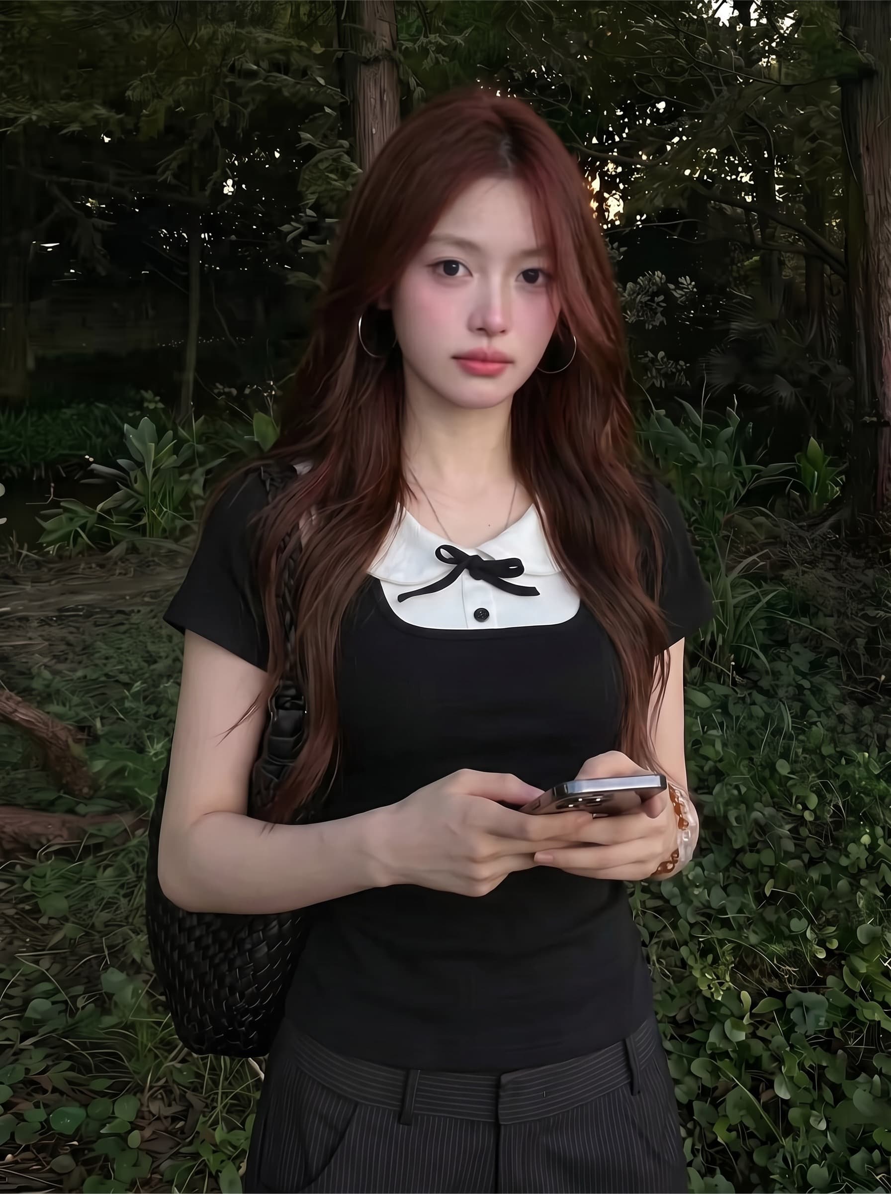 40 순면 프랑스식 천 골드 센스 베이비 칼라 검정색 반팔 티셔츠 디자인 센스 몸매 가꾸기 맨위 상세 이미지 7