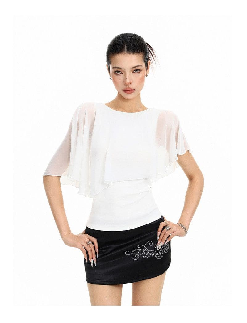 패치워크 페이크 레이어드 프릴 반팔 티셔츠 여성 여름 한 부서 몸매 가꾸기 다용도 품격 슬림해 보이는 맨위 상세 이미지 14