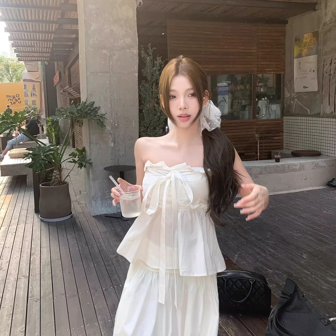 달콤한 스타일 화이트 나비 매듭 스트랩 튜브탑 조끼 여성 여름 프랑스식 프릴 Chic 허리 수축 슬림해 보이는 맨위