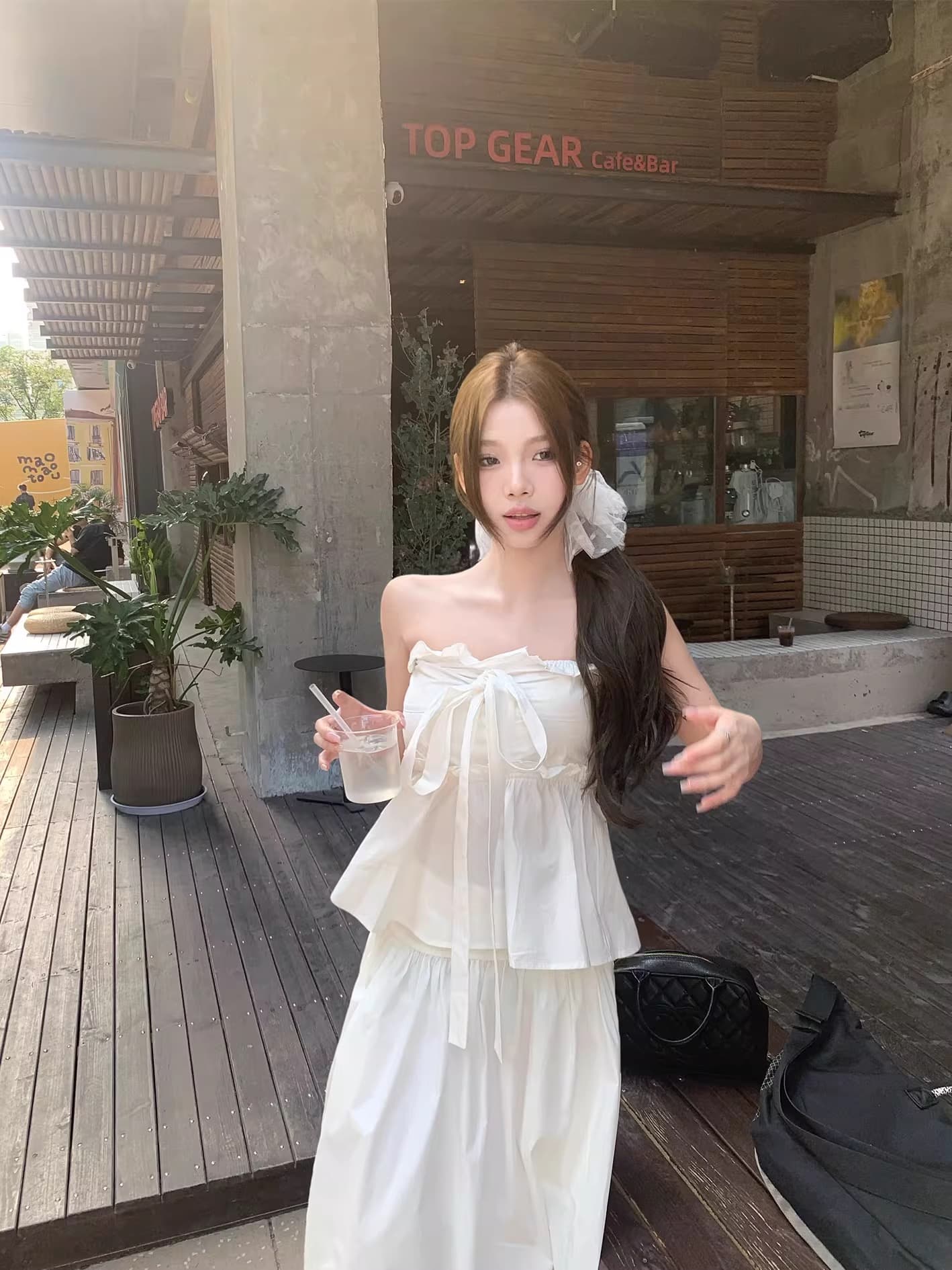 달콤한 스타일 화이트 나비 매듭 스트랩 튜브탑 조끼 여성 여름 프랑스식 프릴 Chic 허리 수축 슬림해 보이는 맨위 상세 이미지 15