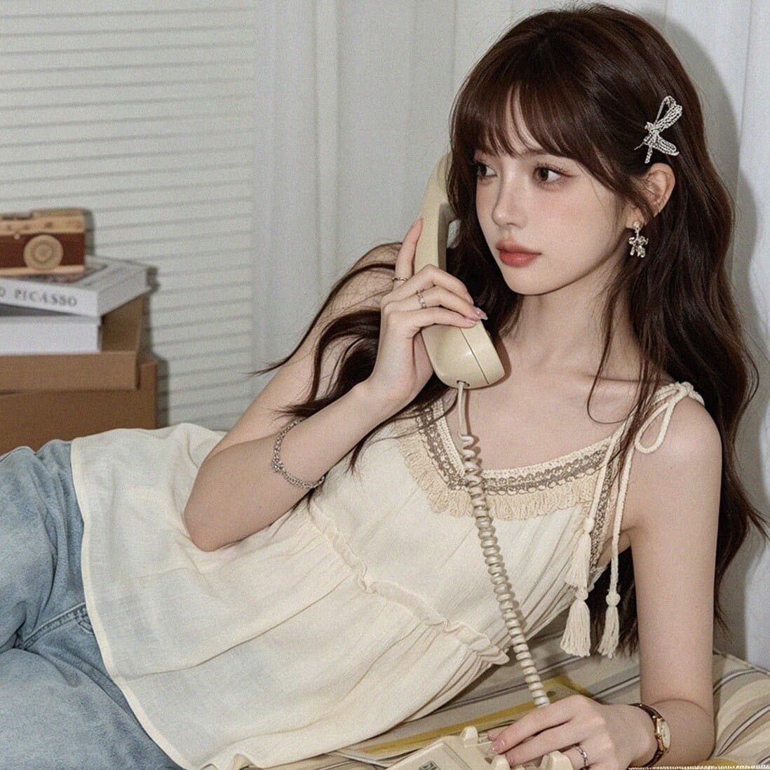 빅 사이즈 지방 mm 디자인 센스 루즈핏 민소매 캐미솔 여름 휴가 바람 달콤함 다용도 연꽃 잎 인형 맨위