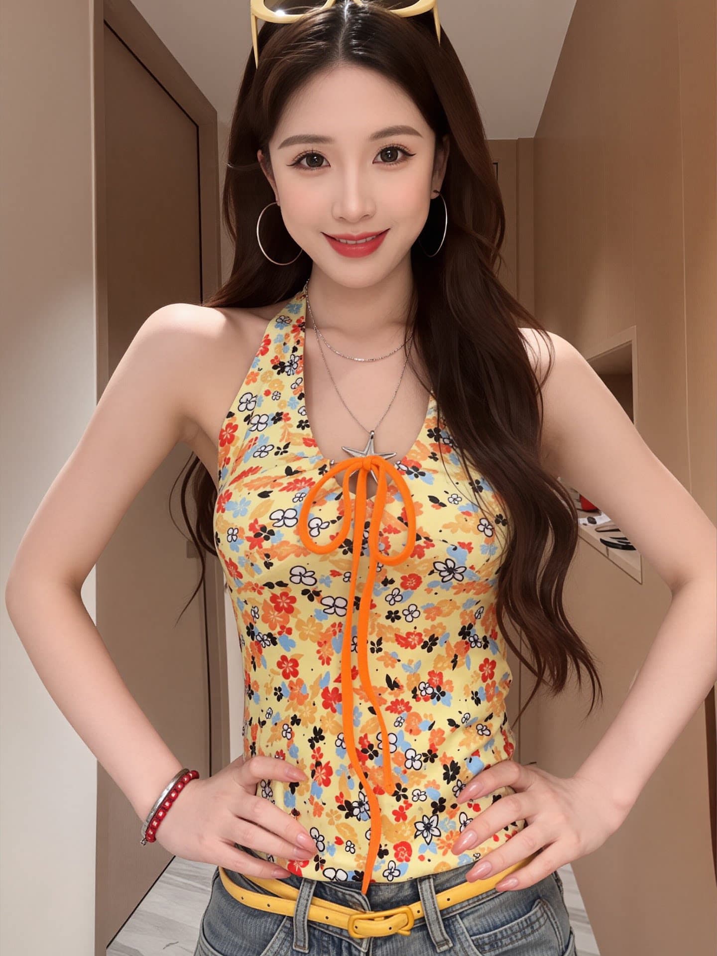 경관 그림 캐미솔 소녀 여름 도파민 몸매 가꾸기 슬림해 보이는 핫걸 행침 목 스타일 쇼트 스타일 맨위 상세 이미지 3