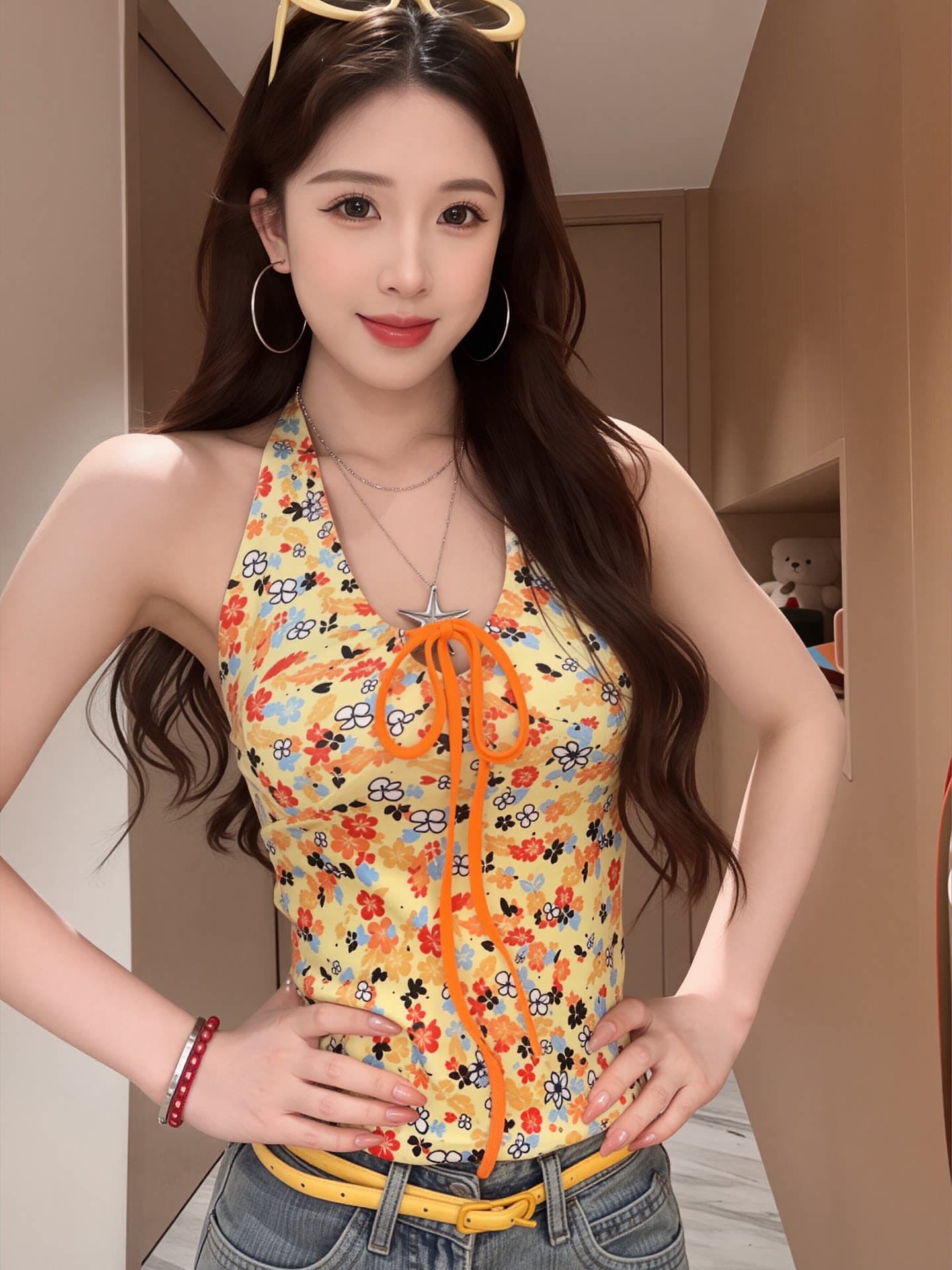 경관 그림 캐미솔 소녀 여름 도파민 몸매 가꾸기 슬림해 보이는 핫걸 행침 목 스타일 쇼트 스타일 맨위 상세 이미지 7