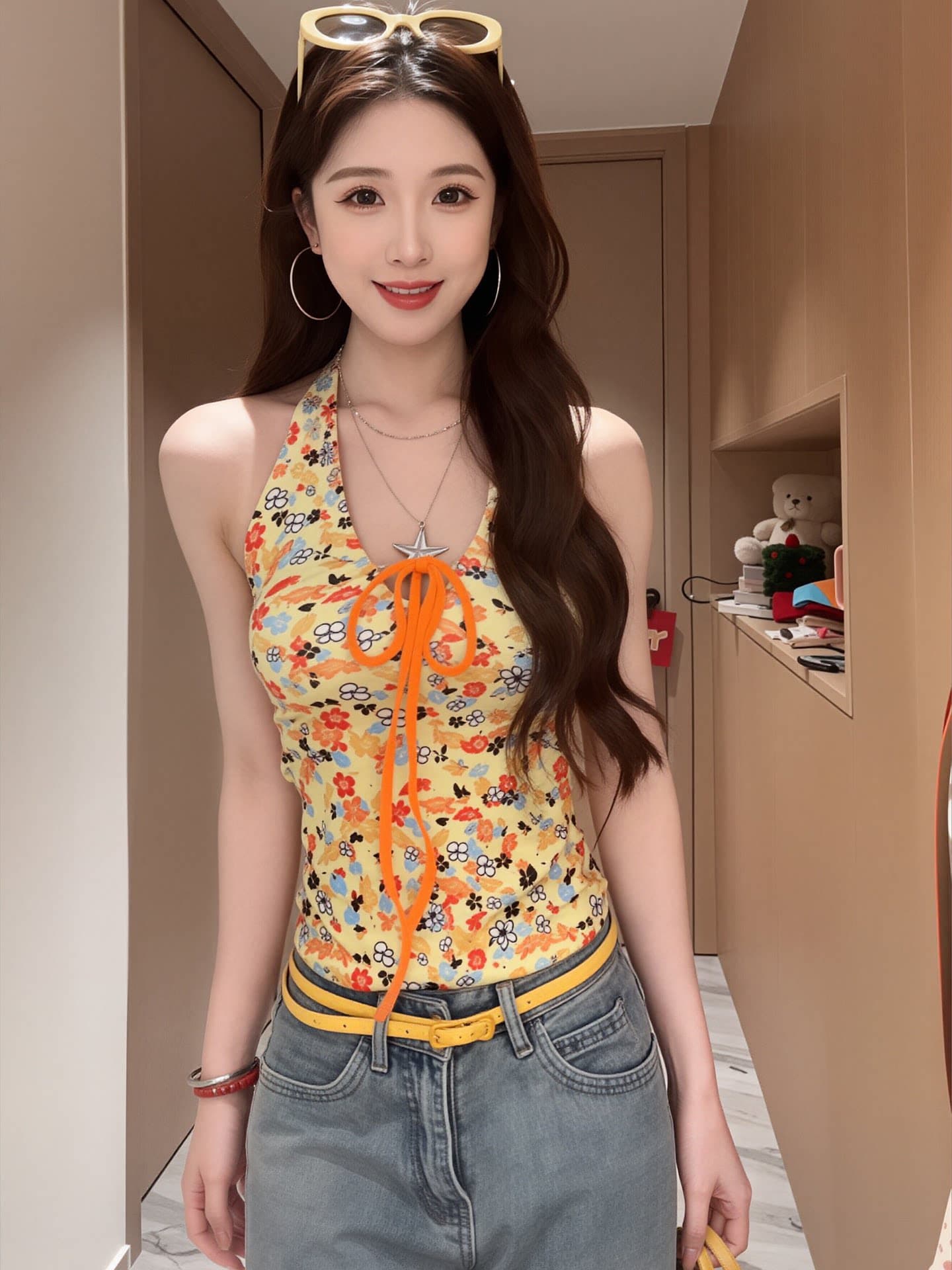 경관 그림 캐미솔 소녀 여름 도파민 몸매 가꾸기 슬림해 보이는 핫걸 행침 목 스타일 쇼트 스타일 맨위 상세 이미지 9