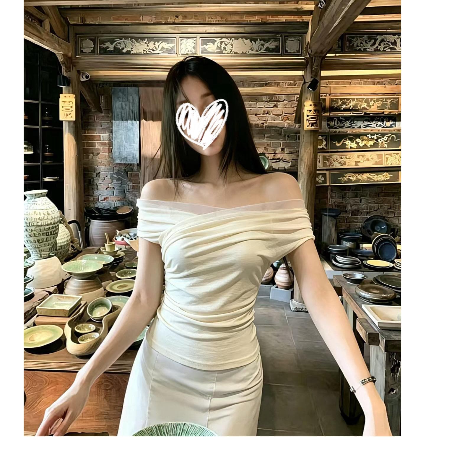 40 차가운 실크 코튼 원본 것 여름 새로운 프랑스식 십자가 디자인 센스 핫걸 순수한 욕망 몸매 가꾸기 맨위 상세 이미지 2