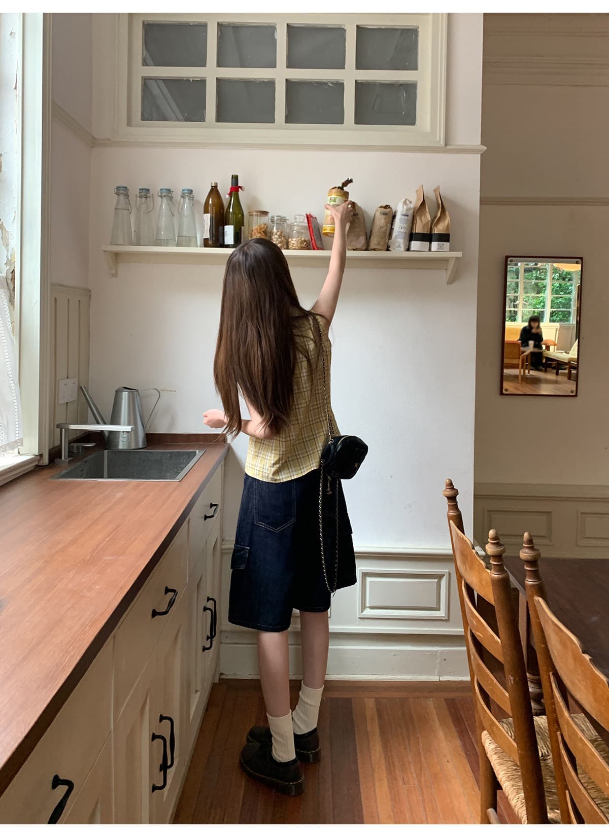 디자인 센스 폴로 칼라 민소매 여성 셔츠 여름 새로운 체크무늬 작은 셔츠 캐주얼 다용도 맨위 트렌디 상세 이미지 17