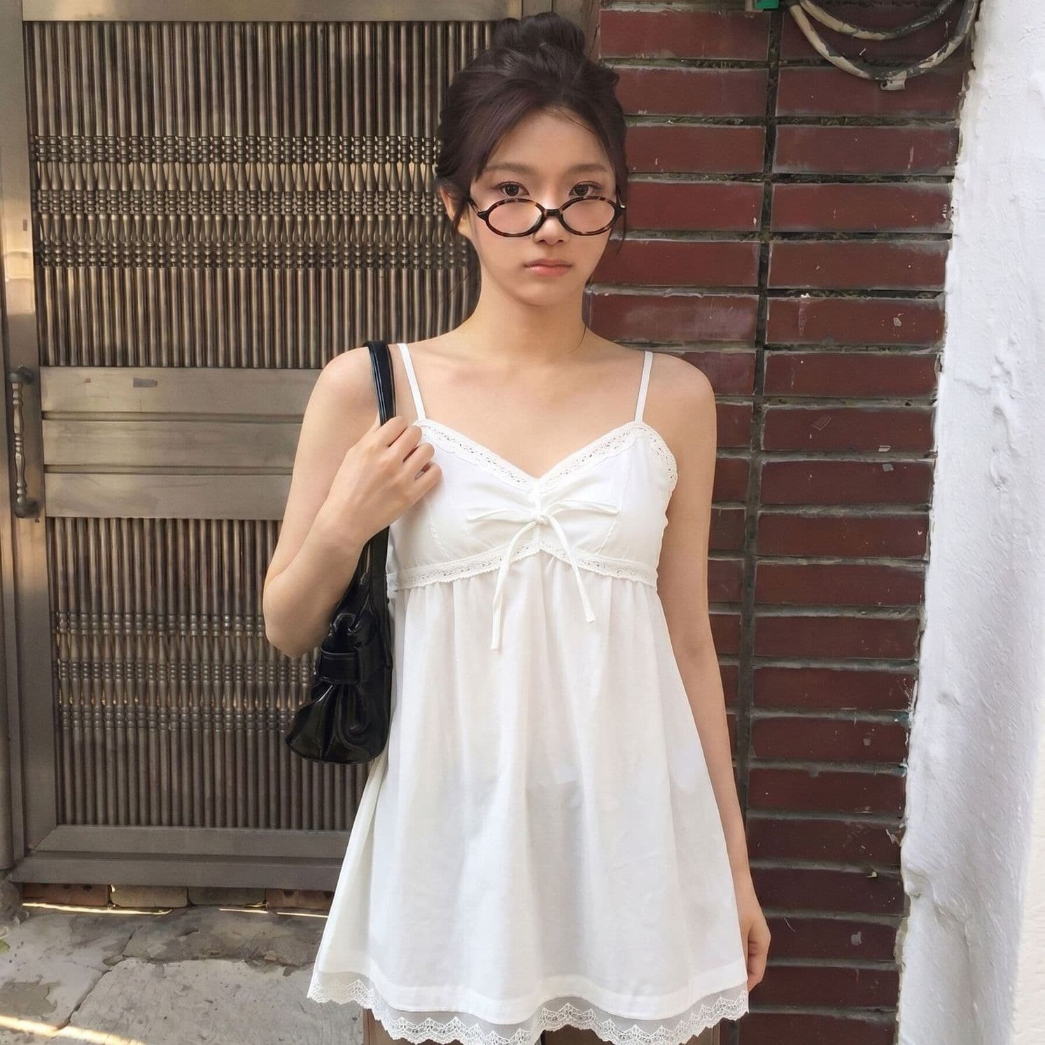 경관 그림 광저우 원본 원단 화이트 레이스 디자인 캐미솔 여름 새로운 루즈핏 맨위 이미지 3