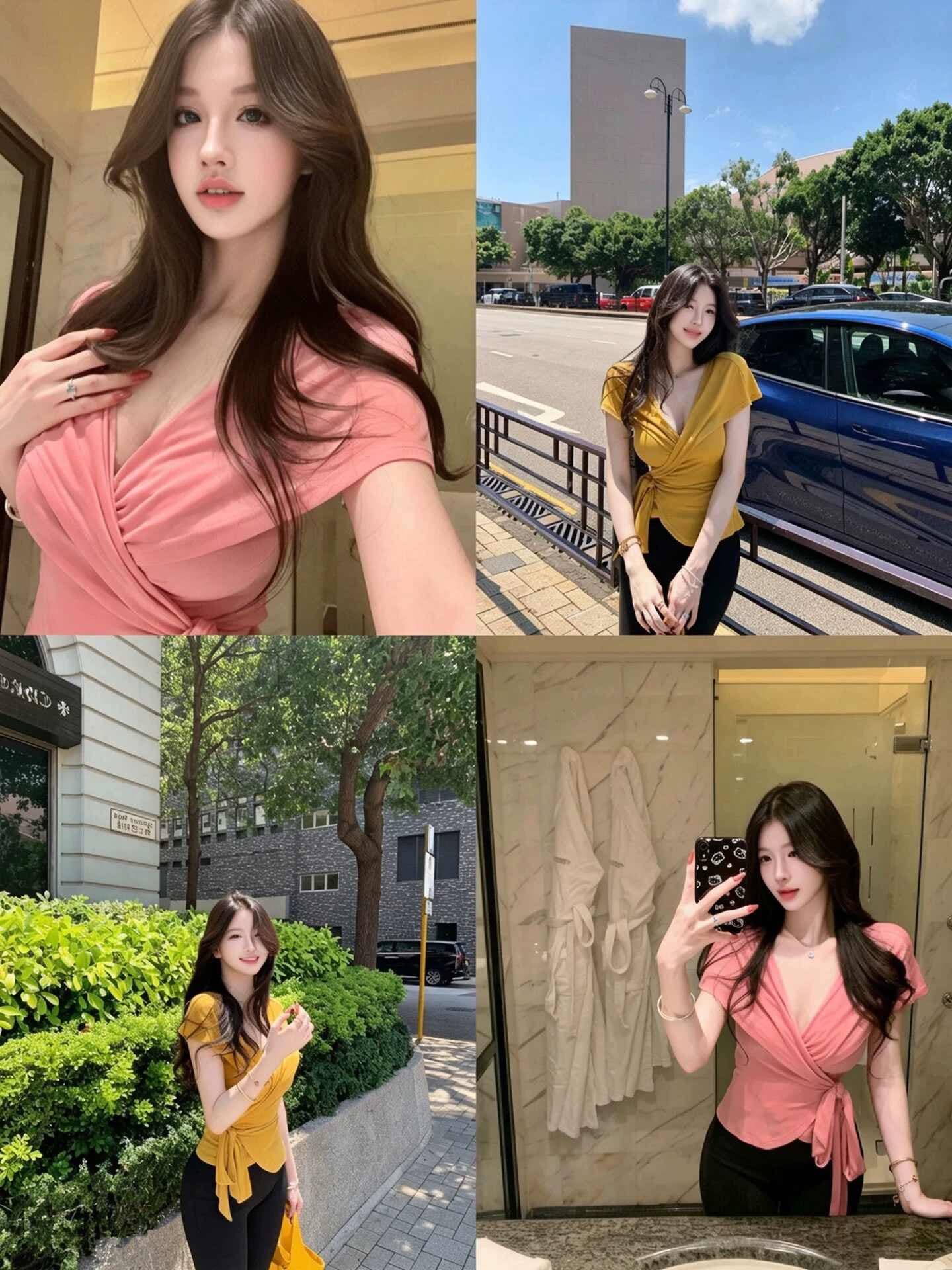 프랑스식 디자인 센스 V넥 스트랩 반팔 여성 여름 새로운 핫걸 몸매 가꾸기 슬림해 보이는 꼬집기 허리 섹시함 다용도 맨위 이미지 3