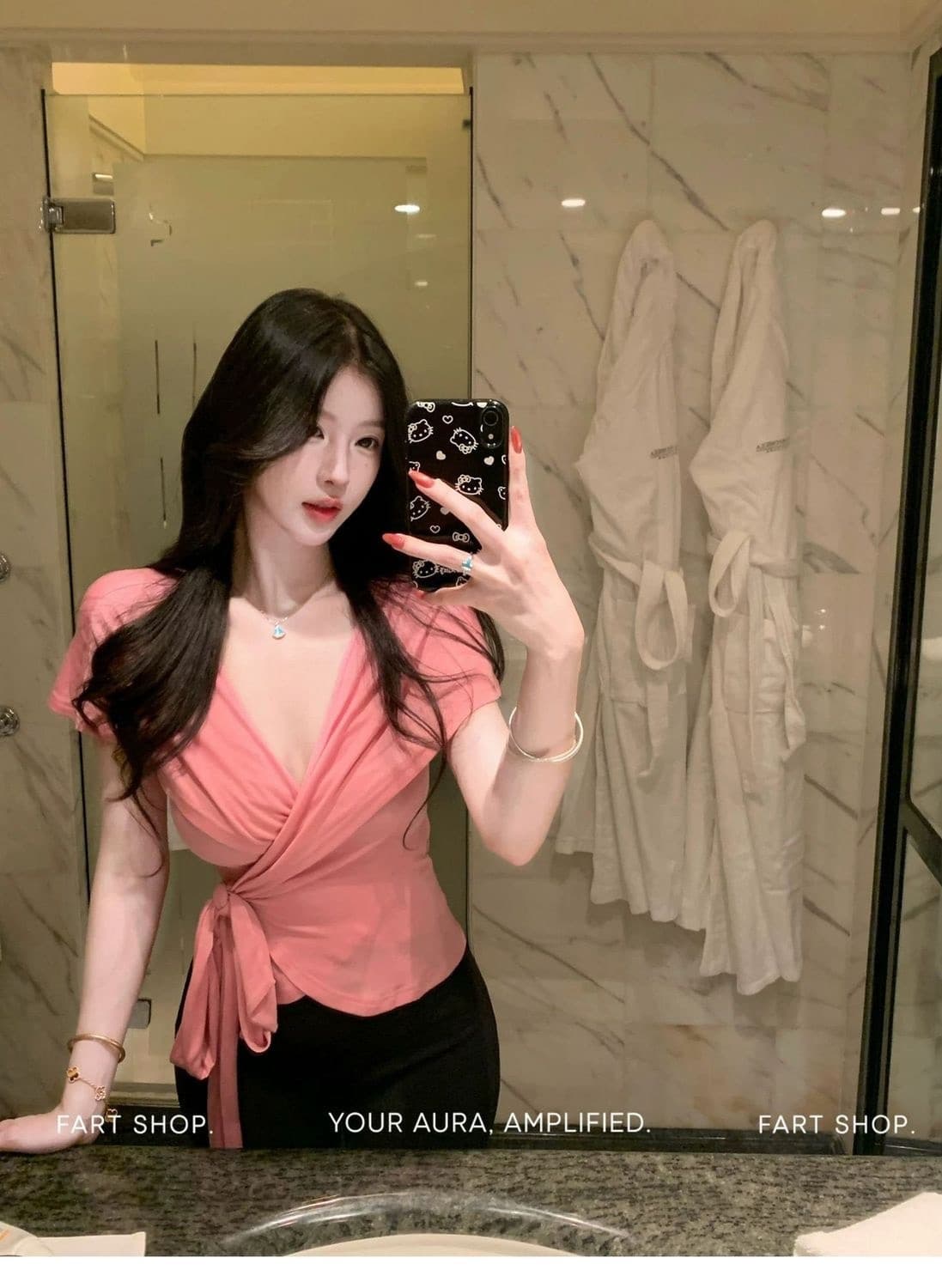 프랑스식 디자인 센스 V넥 스트랩 반팔 여성 여름 새로운 핫걸 몸매 가꾸기 슬림해 보이는 꼬집기 허리 섹시함 다용도 맨위 상세 이미지 8