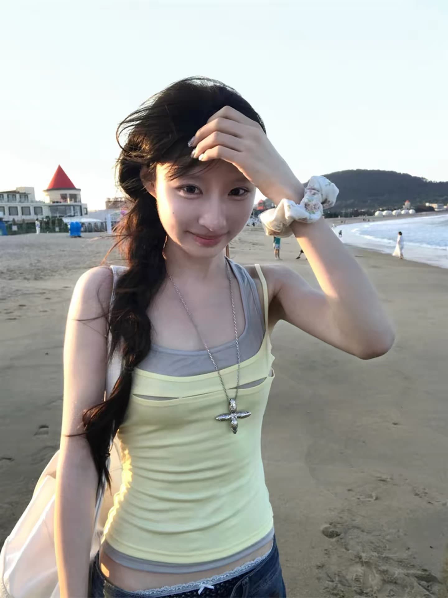 광저우 원단 슬립 황색 페이크 레이어드 조끼 여성 여름 몸매 가꾸기 슬림해 보이는 캐주얼 맨위 상세 이미지 4