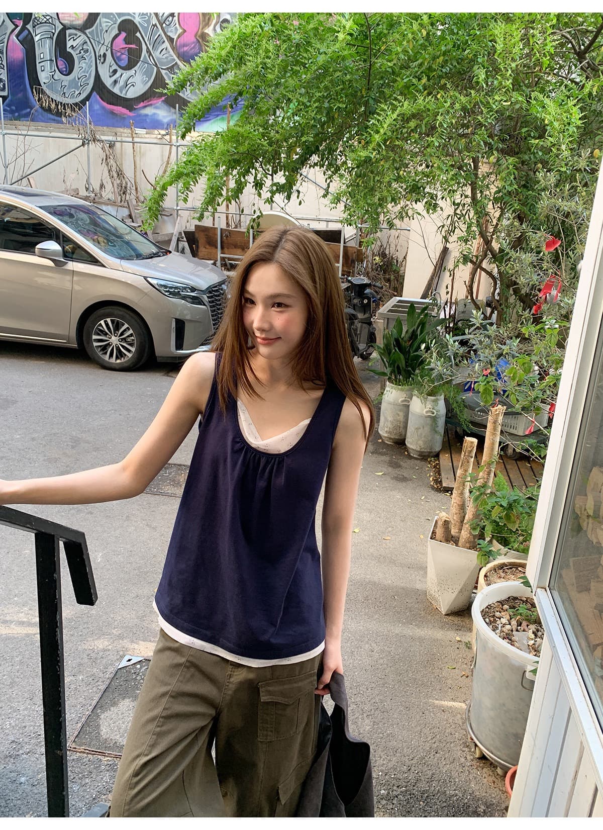 사람들 면 페이크 레이어드 패치워크 조끼 여성 여름 새로운 한 부서 작은 루즈핏 디자인 센스 니트 스웨터 맨위 상세 이미지 23