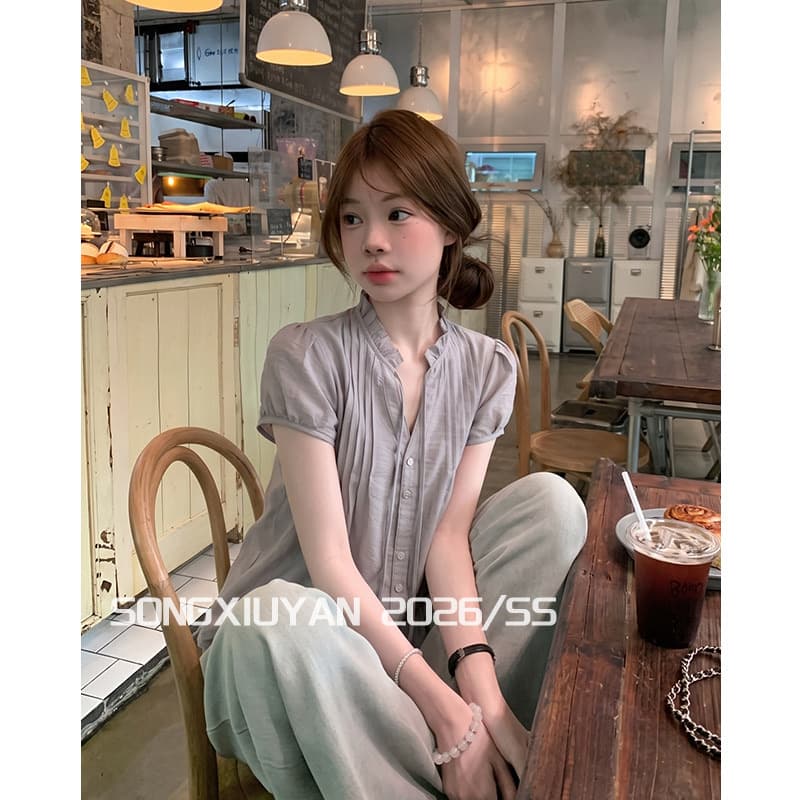 원본 원단 프릴 거품 소매 셔츠 여름 프랑스식 고급 센스 품격 루즈핏 슬림해 보이는 다용도 작은 셔츠