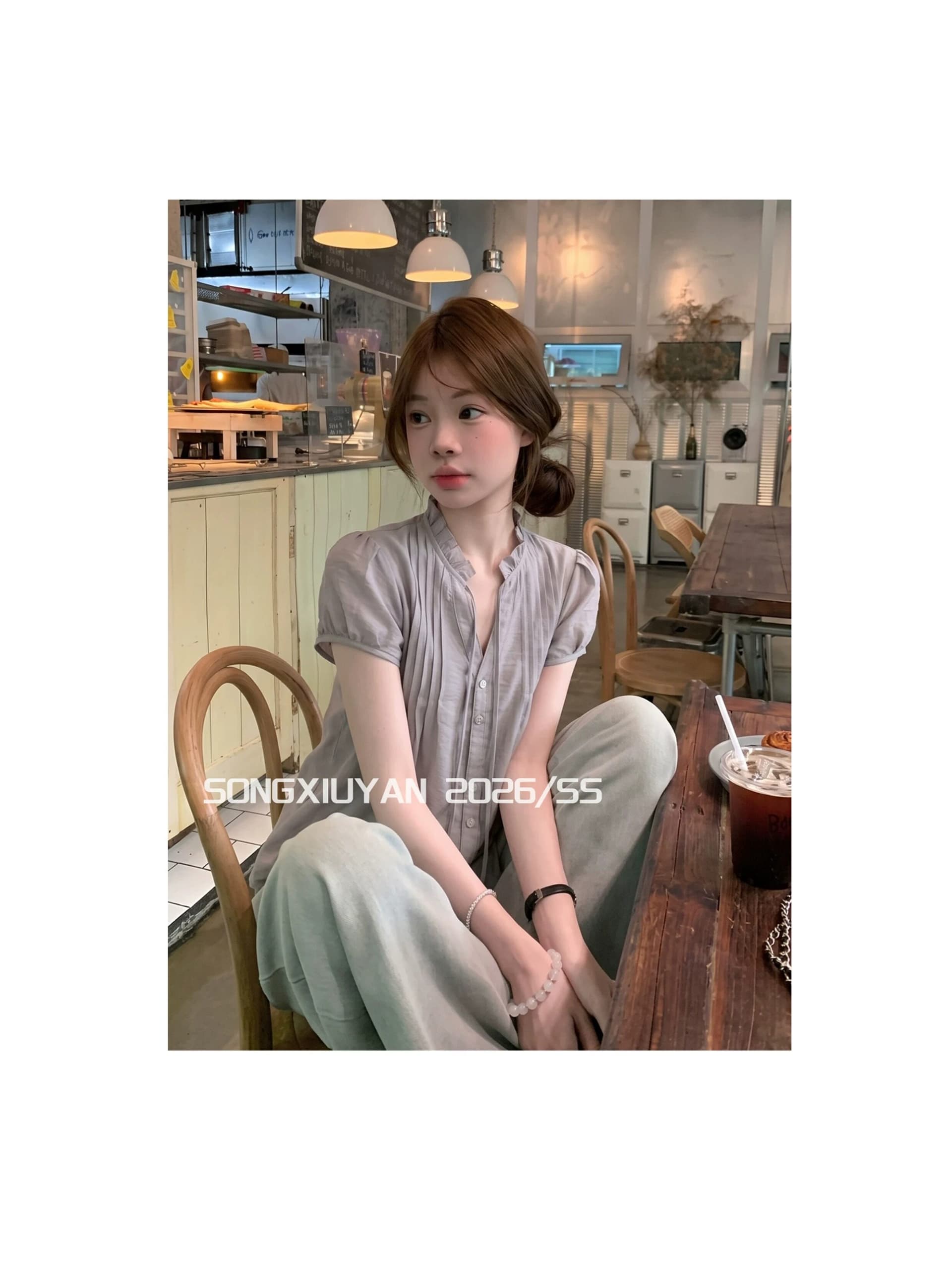원본 원단 프릴 거품 소매 셔츠 여름 프랑스식 고급 센스 품격 루즈핏 슬림해 보이는 다용도 작은 셔츠 상세 이미지 2
