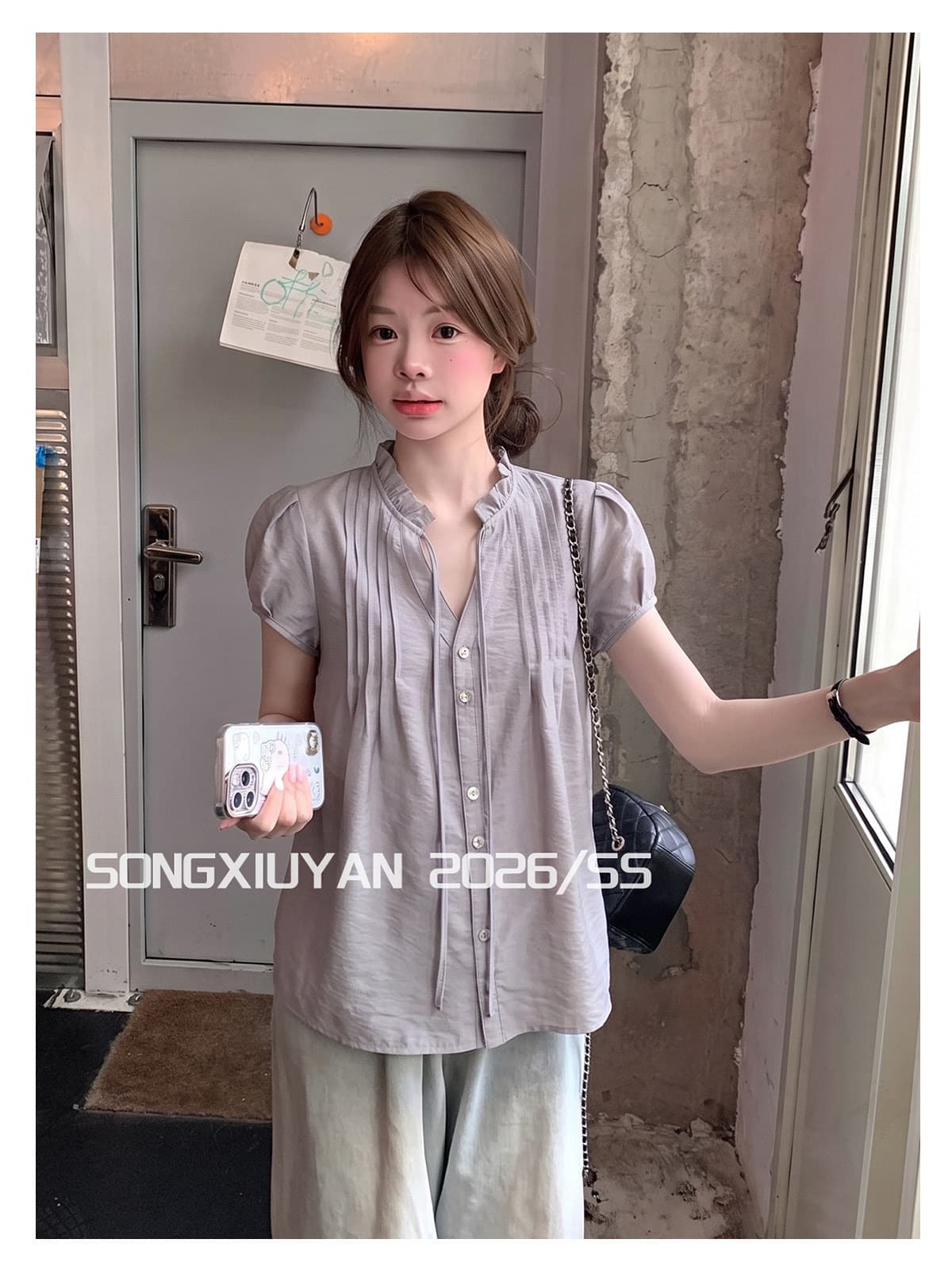 원본 원단 프릴 거품 소매 셔츠 여름 프랑스식 고급 센스 품격 루즈핏 슬림해 보이는 다용도 작은 셔츠 상세 이미지 5