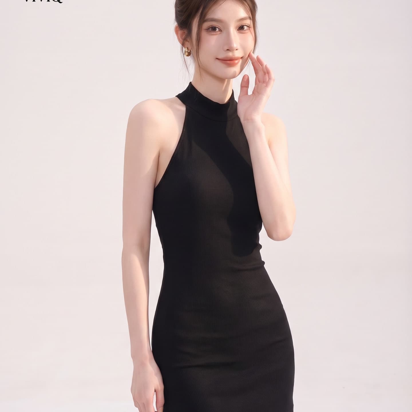 핫걸 행침 목 백리스 민소매 여성 드레스 여름 새로운 디자인 센스 레이스 뒤로 허리 수축 슬림해 보이는 짧은 치마 이미지 3