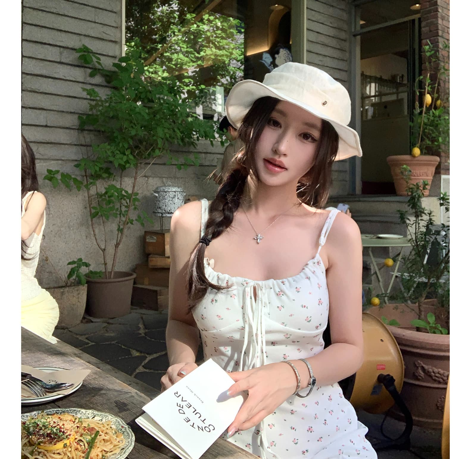 unoone 사랑 悸动 소녀 센스 꽃무늬 슬립 드레스 여름 광장 칼라 레이스업 허리 수축 슬림해 보이는 미니 스커트 여성 상세 이미지 4