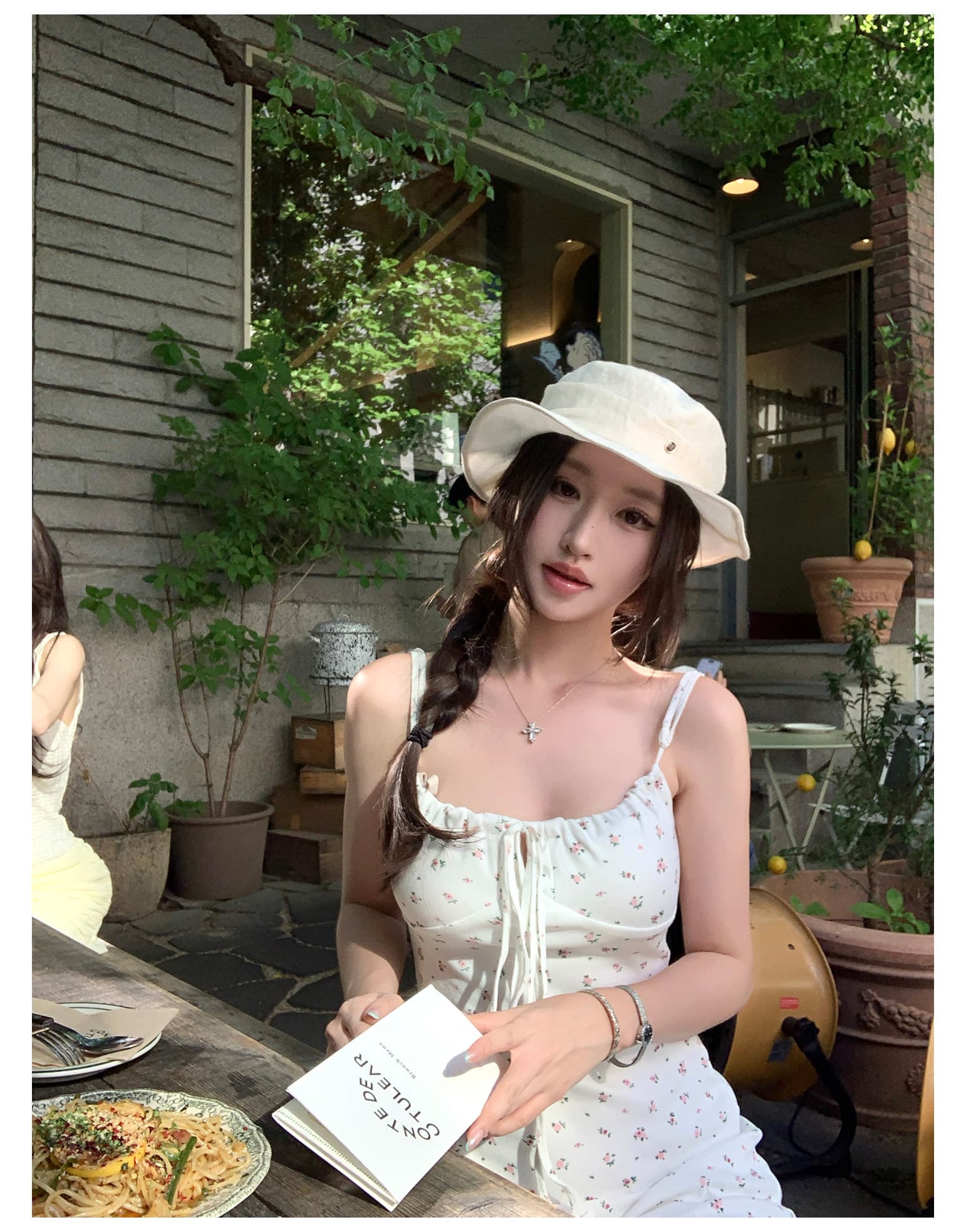 unoone 사랑 悸动 소녀 센스 꽃무늬 슬립 드레스 여름 광장 칼라 레이스업 허리 수축 슬림해 보이는 미니 스커트 여성 상세 이미지 8