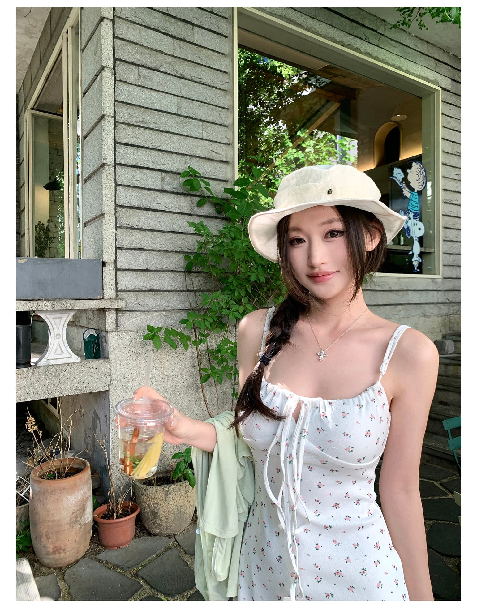 unoone 사랑 悸动 소녀 센스 꽃무늬 슬립 드레스 여름 광장 칼라 레이스업 허리 수축 슬림해 보이는 미니 스커트 여성 상세 이미지 11