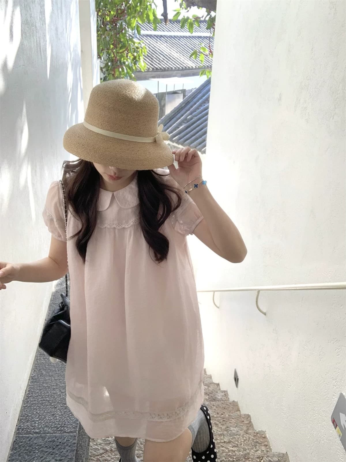 원본 원단 원본 것 한 여성 달콤함 핑크색 행침 목 리본 민소매 조끼 불규칙 밑단 맨위 상세 이미지 10