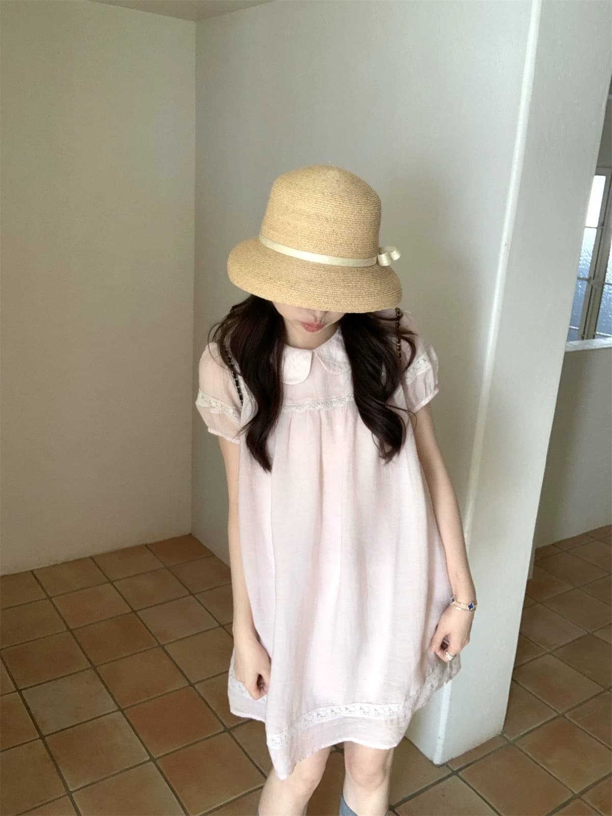 원본 원단 원본 것 한 여성 달콤함 핑크색 행침 목 리본 민소매 조끼 불규칙 밑단 맨위 상세 이미지 12
