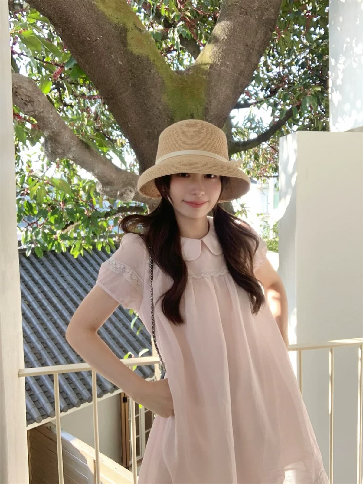 원본 원단 원본 것 한 여성 달콤함 핑크색 행침 목 리본 민소매 조끼 불규칙 밑단 맨위 상세 이미지 13
