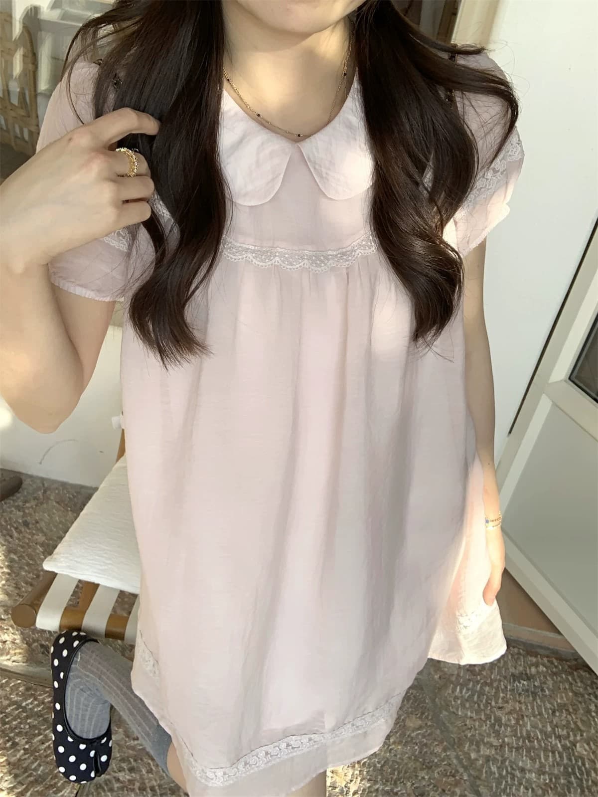 원본 원단 원본 것 한 여성 달콤함 핑크색 행침 목 리본 민소매 조끼 불규칙 밑단 맨위 상세 이미지 16
