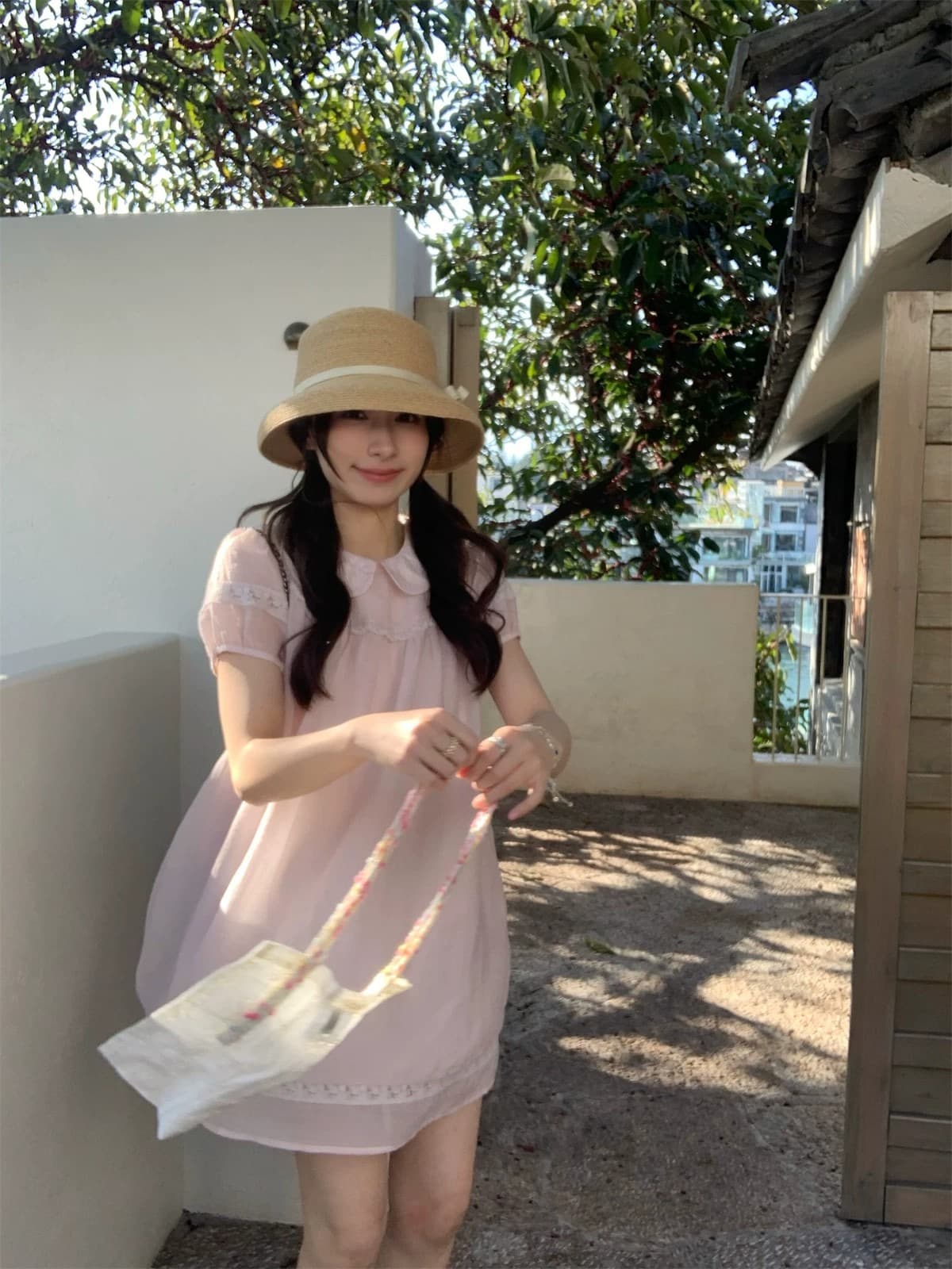 원본 원단 원본 것 한 여성 달콤함 핑크색 행침 목 리본 민소매 조끼 불규칙 밑단 맨위 상세 이미지 25