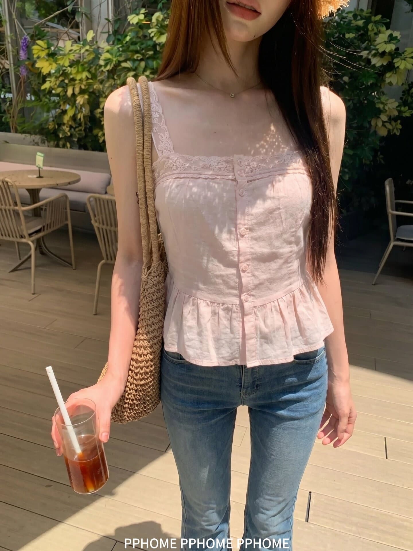 면 린넨 프랑스식 달콤함 레이스 레이스 패치워크 캐미솔 여름 허리 수축 슬림해 보이는 쇼트 스타일 민소매 작은 맨위 상세 이미지 5