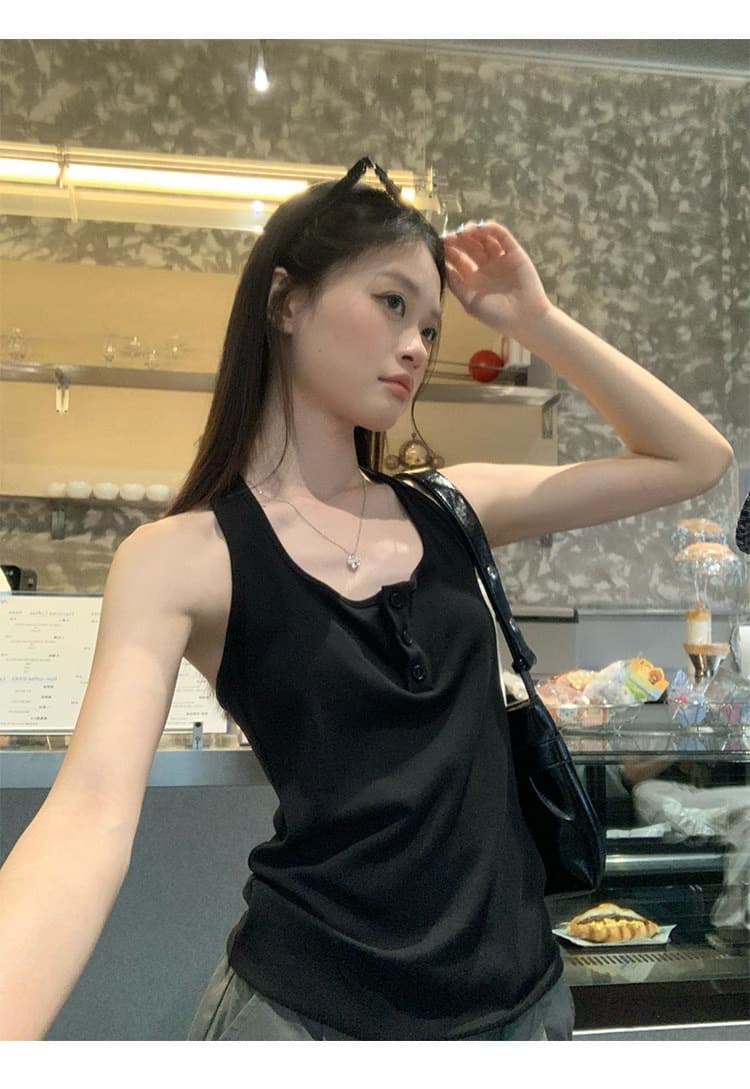 2026 새로운 파란색 캐미솔 여름 외출용 백리스 디자인 센스 핫걸 착용 가져 가라. 아름다운 행침 목 맨위 상세 이미지 21