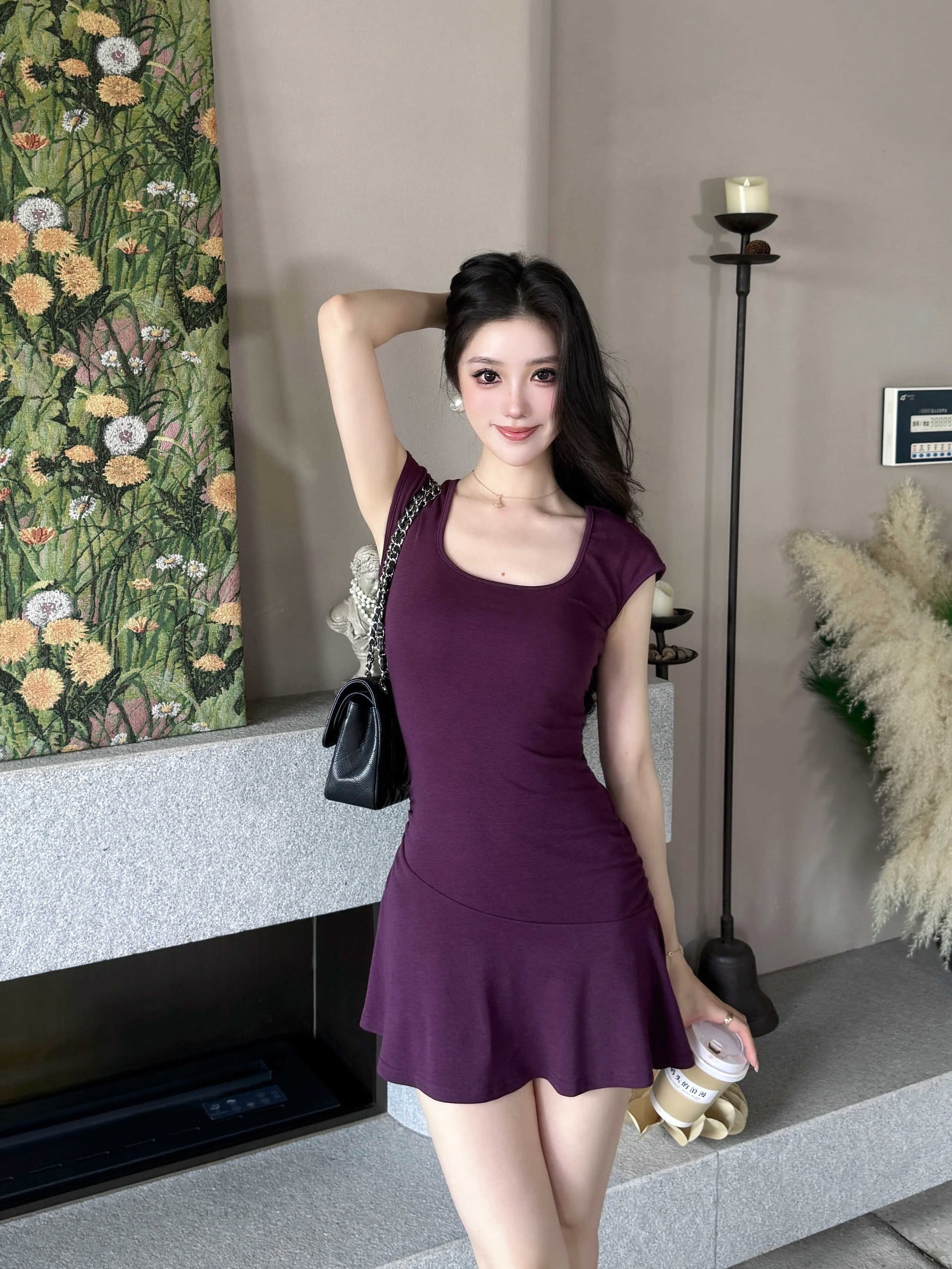로얄 자매 팬 순수한 욕망 바람 보라색 드레스 아이들 여름 작은 키 핫걸 섹시함 타이트 스커트 허리 수축 미니 스커트 상세 이미지 1
