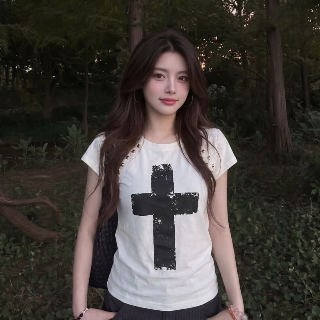 260 그램 사람들 면 프랑스식 디자인 센스 핫픽스 프린트 반팔 티셔츠 여성 여름 작은 키 몸매 가꾸기 다용도 짧은 맨위 상세 이미지 8