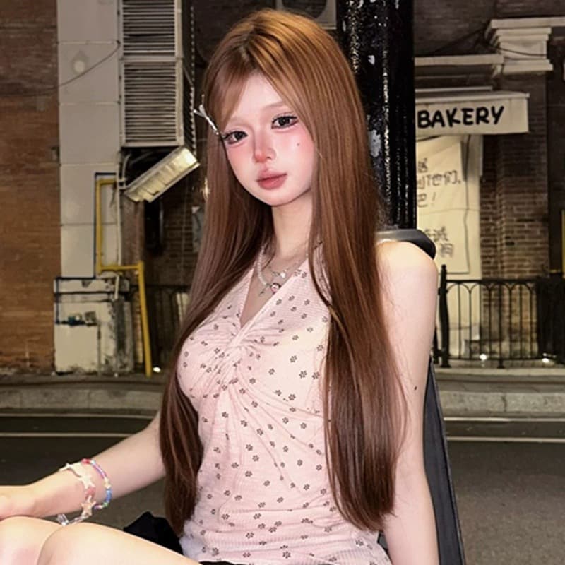 아메리칸 레트로 V넥 행침 목 도트 무늬 캐미솔 여름 고급 센스 몸매 가꾸기 허리 수축 핫걸 캐주얼 맨위 이미지 4