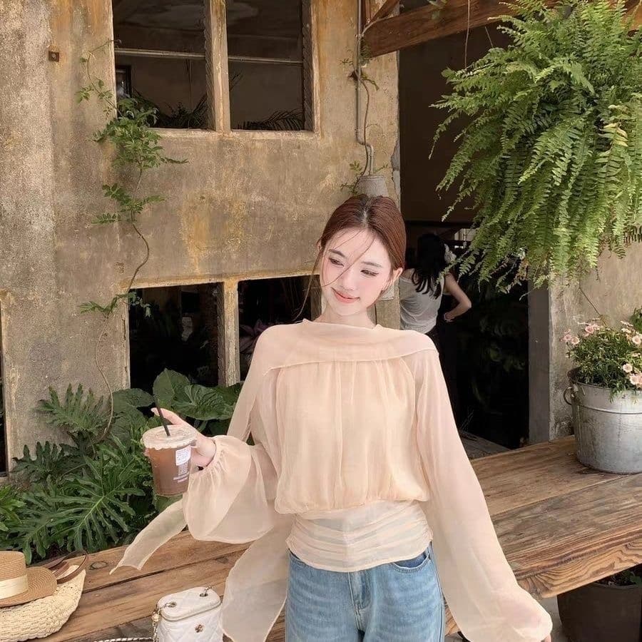 프랑스식 품격 리본 허리 수축 긴팔 셔츠 여성 의류 봄 마이크로 ~을 통해 얇은 스타일 chic 셔츠 작은 대중 핑크색 맨위 상세 이미지 6