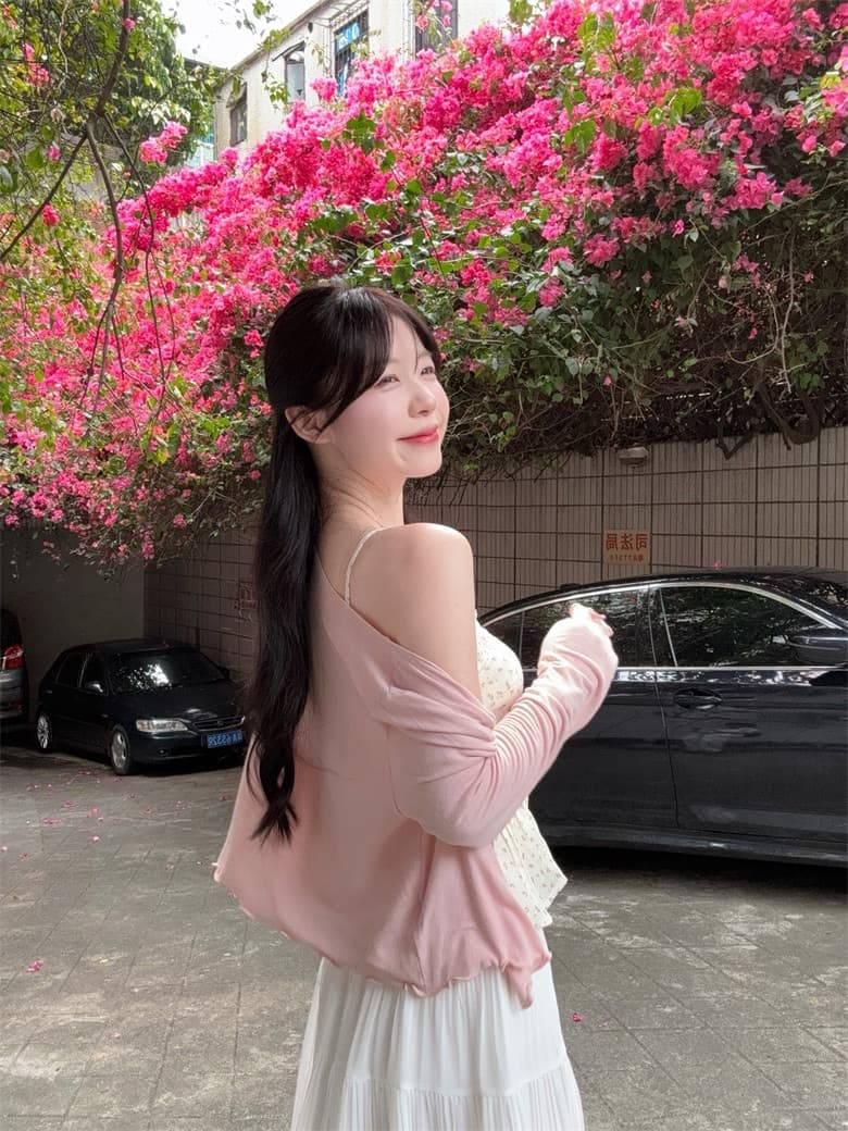 빅 사이즈 여성 의류 꽃무늬 레이스 측면 스트랩 표지 배 슬립 맨위 오픈 가디건 쉬폰 플리츠 스커트 하나 세트 착용 가져 가라. 상세 이미지 23