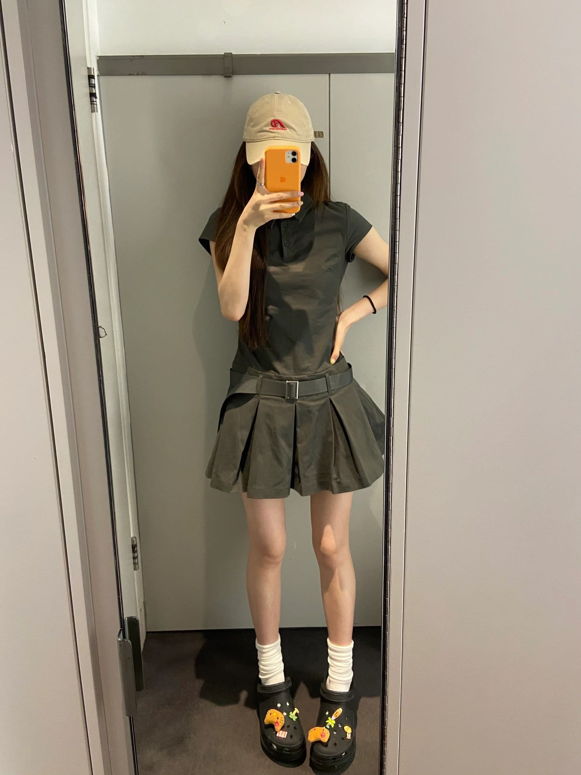 아메리칸 소금 부서 워크웨어 바람 polo 폴로 칼라 셔츠 드레스 여름 새로운 회색 플리츠 미니 스커트 작은 아이들 이미지 4