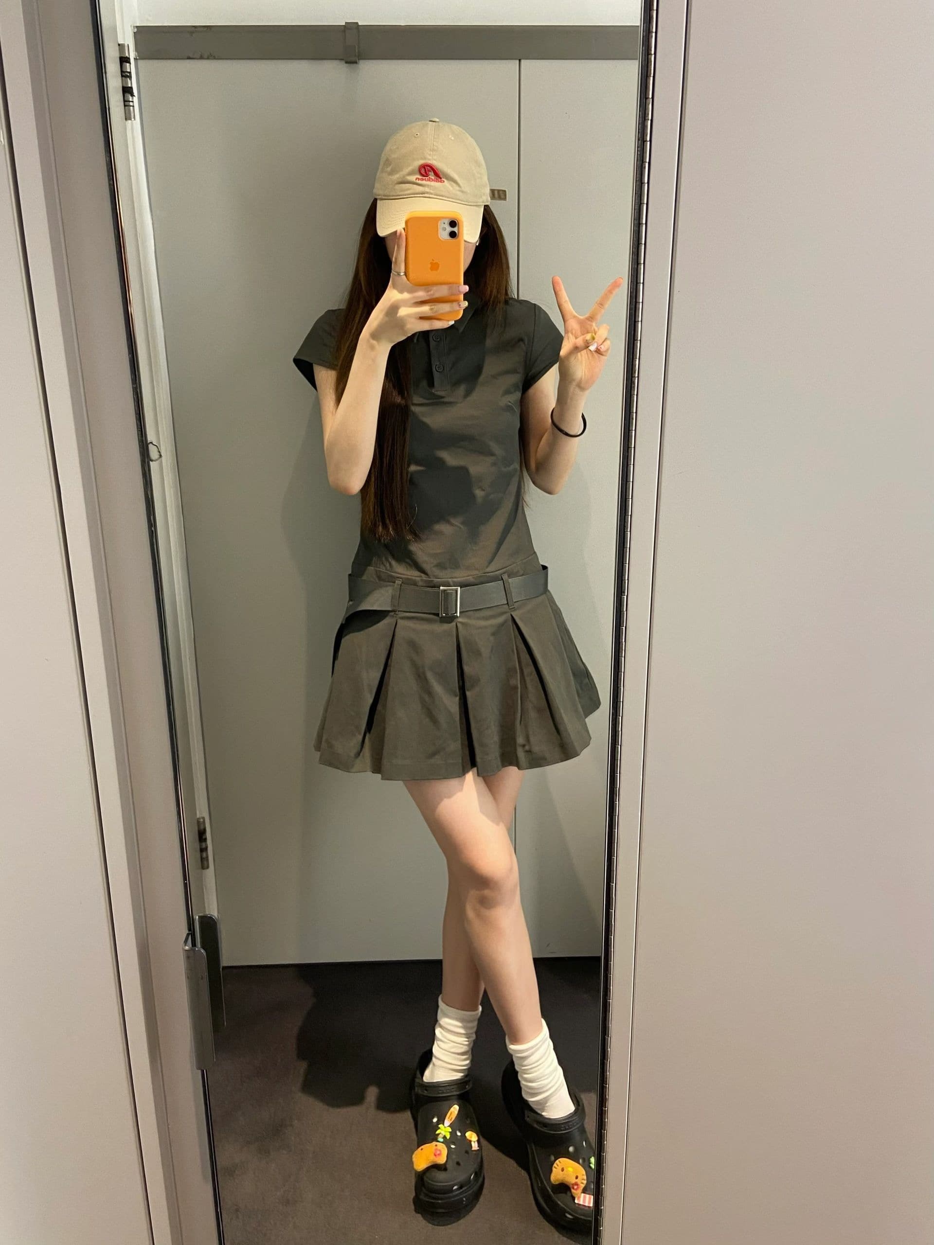아메리칸 소금 부서 워크웨어 바람 polo 폴로 칼라 셔츠 드레스 여름 새로운 회색 플리츠 미니 스커트 작은 아이들 상세 이미지 3