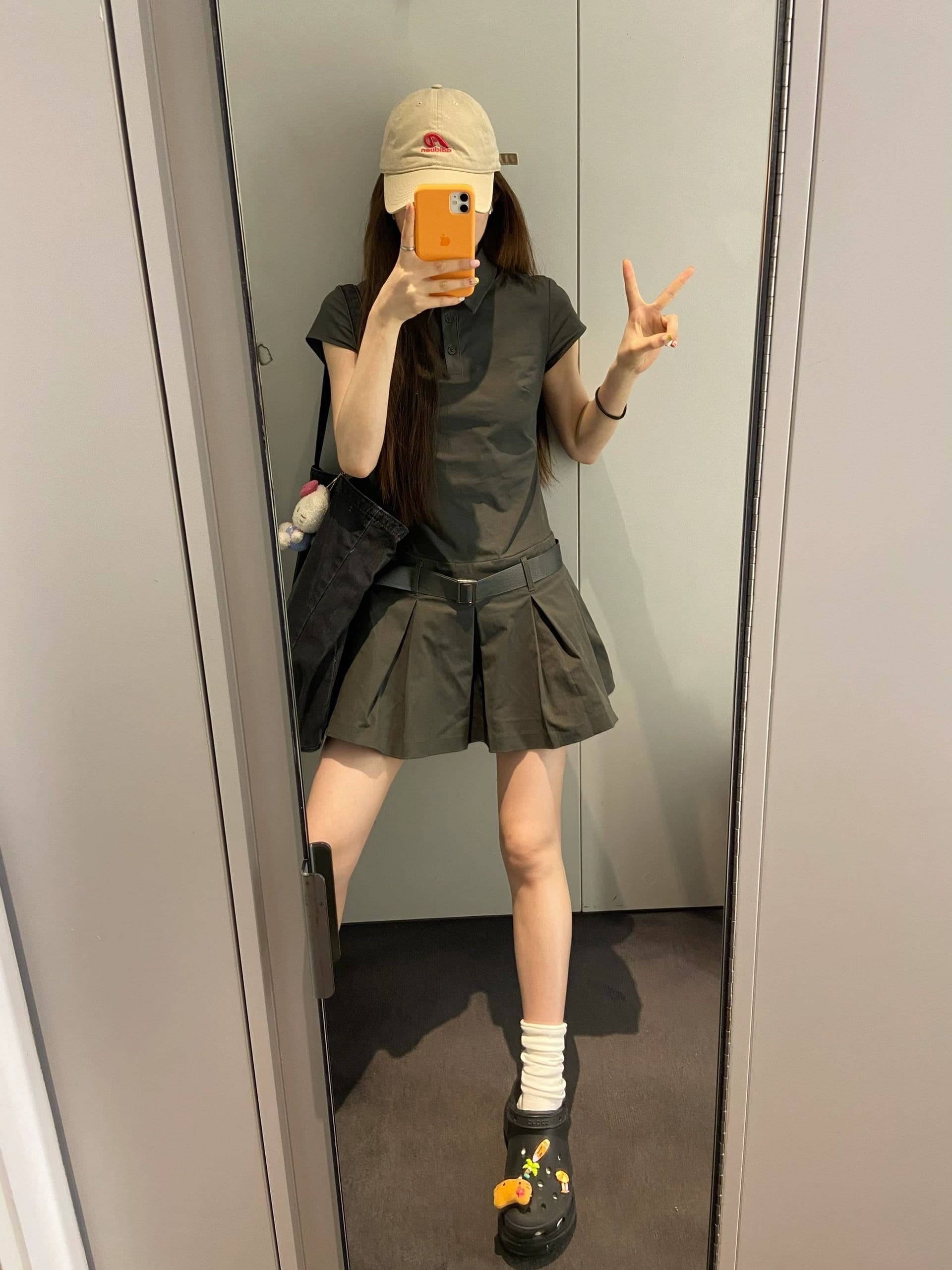 아메리칸 소금 부서 워크웨어 바람 polo 폴로 칼라 셔츠 드레스 여름 새로운 회색 플리츠 미니 스커트 작은 아이들 상세 이미지 5
