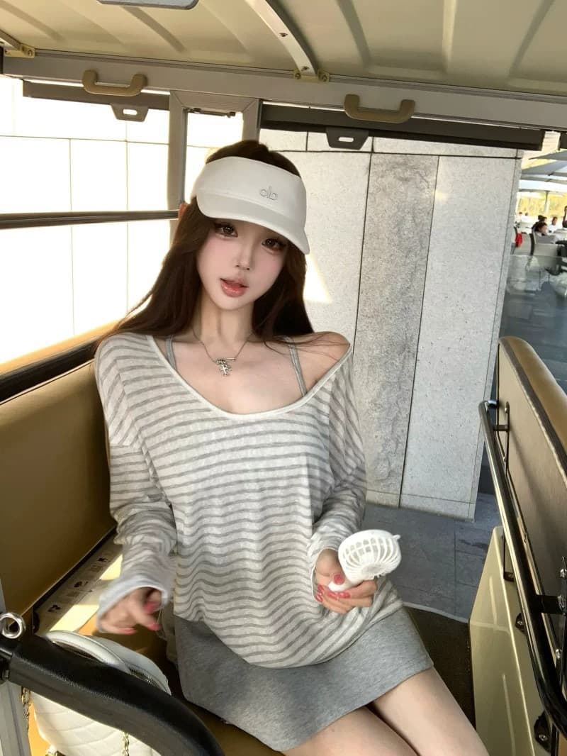 라이 경기 서울 주간 실크 눈꽃 여름 새로운 다용도 루즈핏 느긋한 비스듬한 어깨 긴팔 티셔츠 맨위 상세 이미지 9
