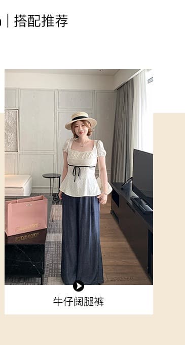 와인 심장 마이크로 지방 맞춤 달콤한 꿈 일 광장 달콤함 소녀 센스 도트 무늬 긍정적 인 어깨 거품 소매 슬림해 보이는 맨위 여성 상세 이미지 10