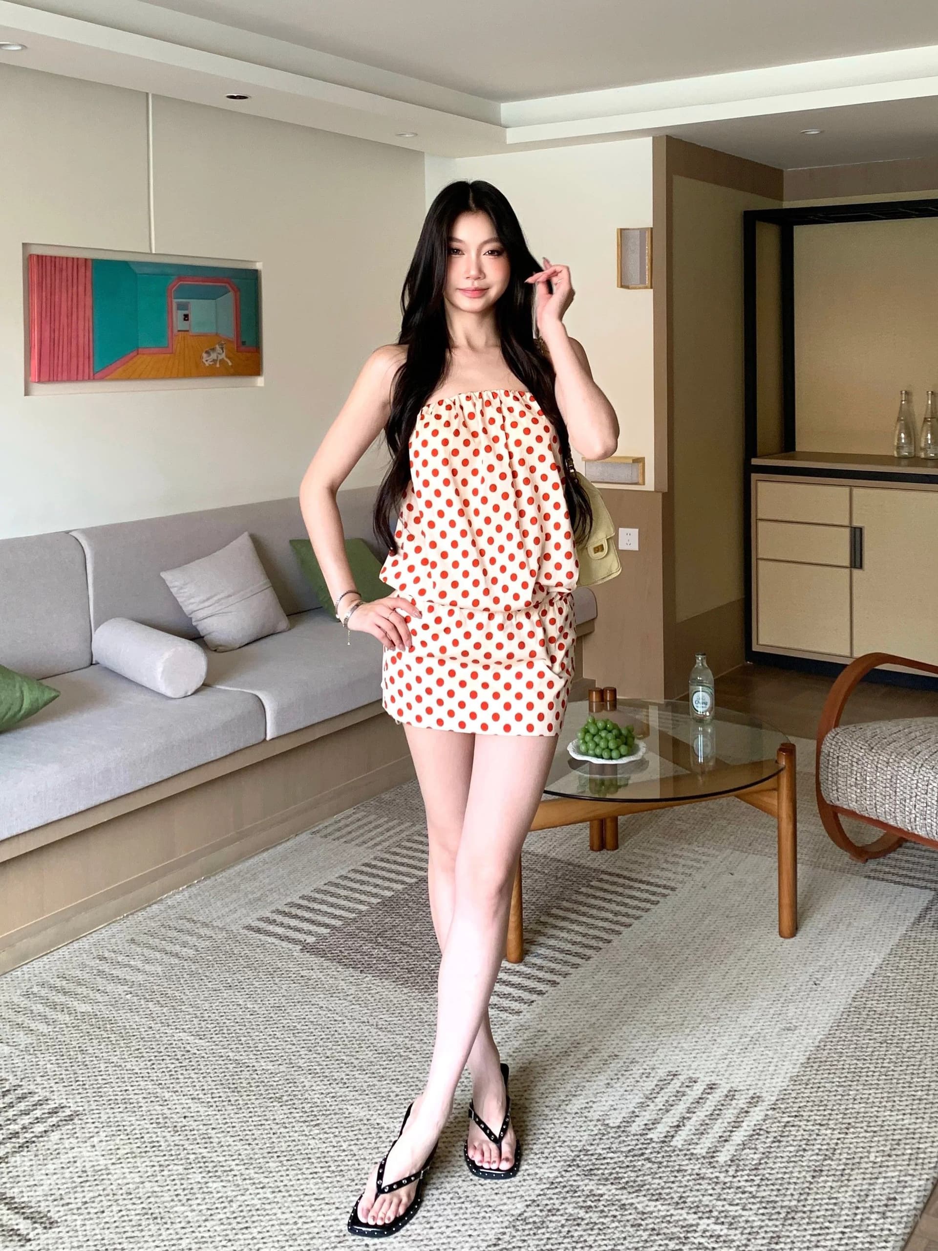순수한 욕망 바람 빨간색 도트 무늬 튜브탑 여성 드레스 여름 몸매 가꾸기 주름 허리 수축 타이트 스커트 섹시함 핫걸 미니 스커트 상세 이미지 8