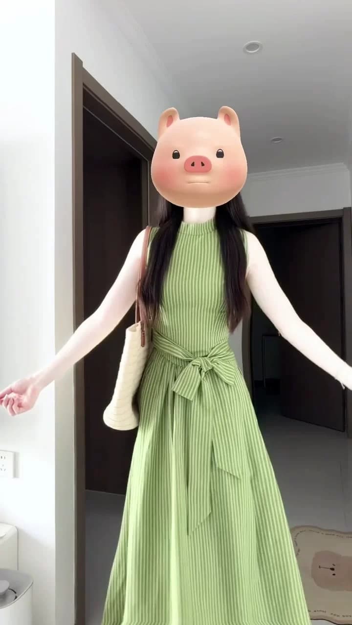 프랑스식 부드러운 바람 녹색 스트라이프 민소매 조끼 원피스 2026 여름 단순한 관대 한 꼬집기 허리 한 마디 작은 치마 상세 이미지 3