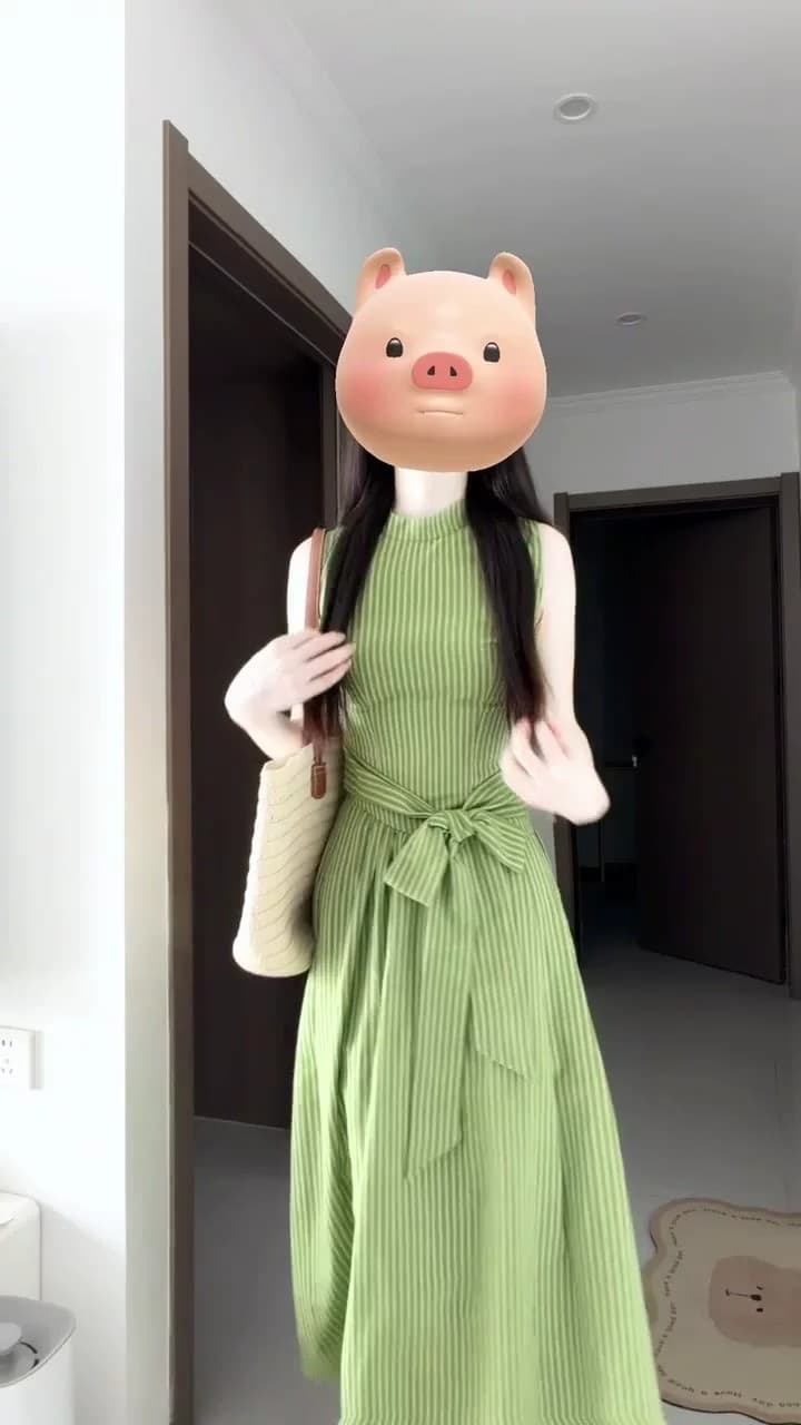 프랑스식 부드러운 바람 녹색 스트라이프 민소매 조끼 원피스 2026 여름 단순한 관대 한 꼬집기 허리 한 마디 작은 치마 상세 이미지 4