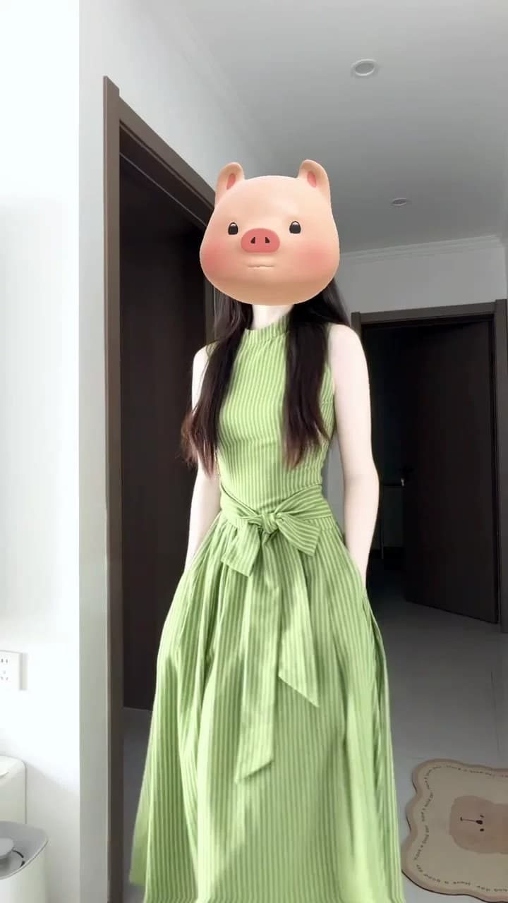 프랑스식 부드러운 바람 녹색 스트라이프 민소매 조끼 원피스 2026 여름 단순한 관대 한 꼬집기 허리 한 마디 작은 치마 상세 이미지 5