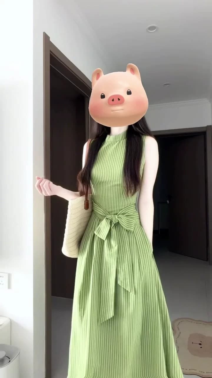 프랑스식 부드러운 바람 녹색 스트라이프 민소매 조끼 원피스 2026 여름 단순한 관대 한 꼬집기 허리 한 마디 작은 치마 상세 이미지 6