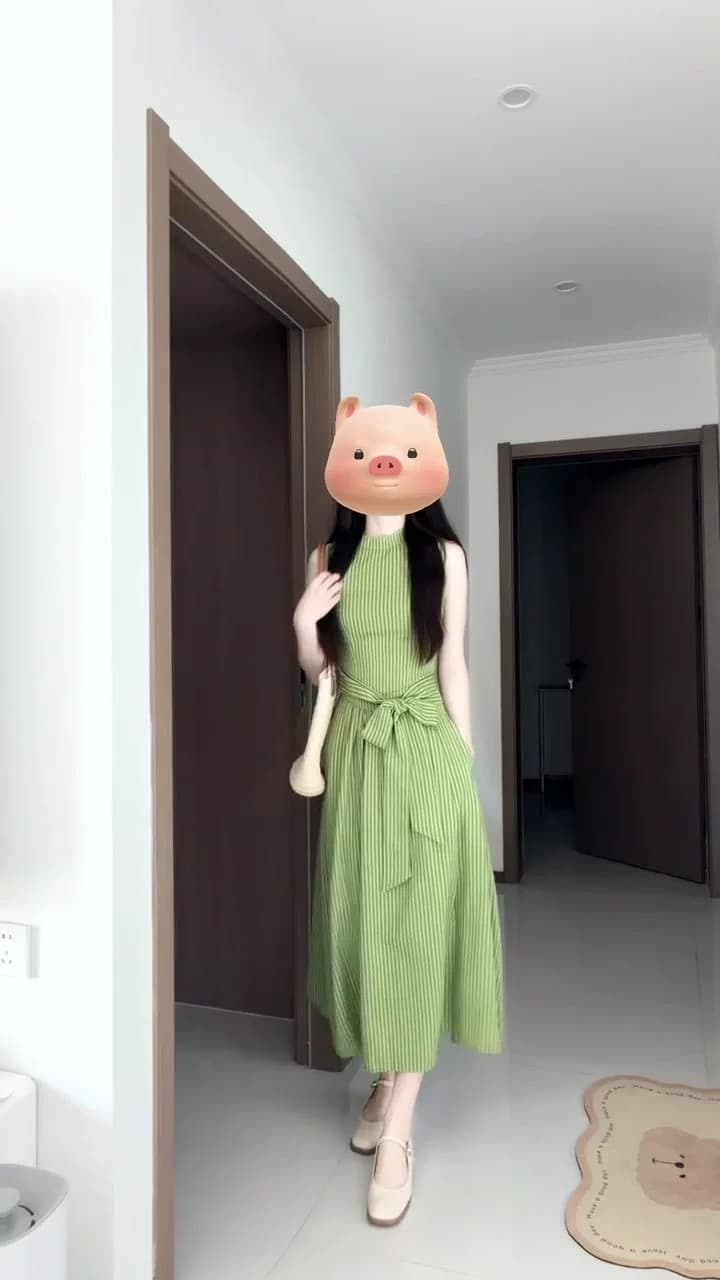 프랑스식 부드러운 바람 녹색 스트라이프 민소매 조끼 원피스 2026 여름 단순한 관대 한 꼬집기 허리 한 마디 작은 치마 상세 이미지 8