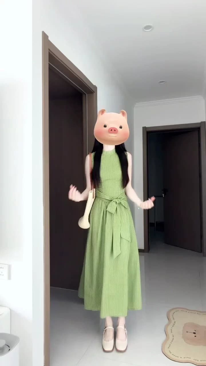 프랑스식 부드러운 바람 녹색 스트라이프 민소매 조끼 원피스 2026 여름 단순한 관대 한 꼬집기 허리 한 마디 작은 치마 상세 이미지 9