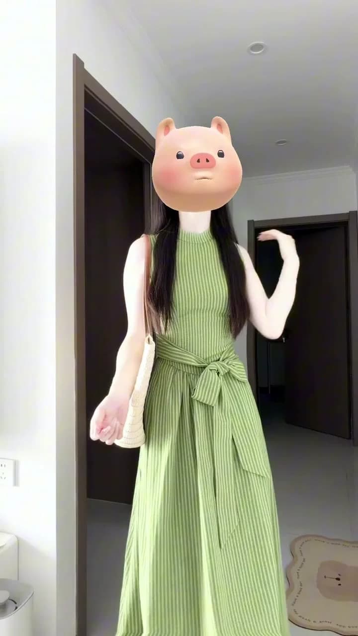 프랑스식 부드러운 바람 녹색 스트라이프 민소매 조끼 원피스 2026 여름 단순한 관대 한 꼬집기 허리 한 마디 작은 치마 상세 이미지 10