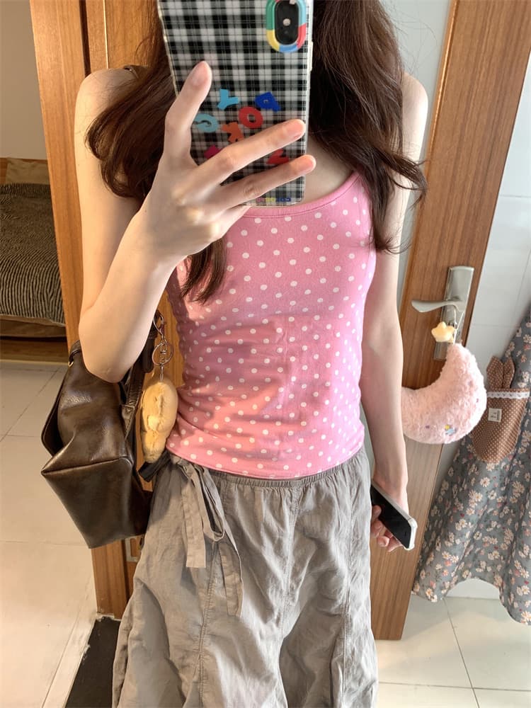 40 순면 한 부서 달콤한 핫걸 소녀 센스 bm 핑크색 도트 무늬 캐미솔 몸매 가꾸기 슬림해 보이는 인사이드 잡아라. 의류