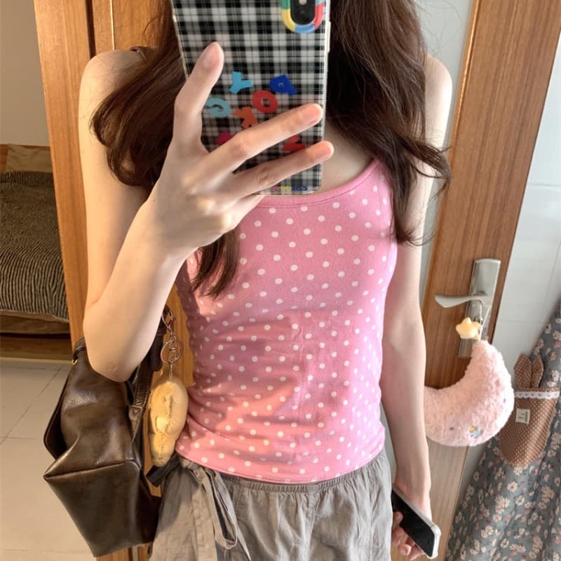 40 순면 한 부서 달콤한 핫걸 소녀 센스 bm 핑크색 도트 무늬 캐미솔 몸매 가꾸기 슬림해 보이는 인사이드 잡아라. 의류 이미지 5